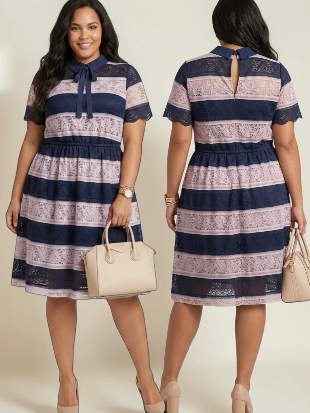 1901 NORDSTROM Lace Striped Fit & Flare Dress - Size 24